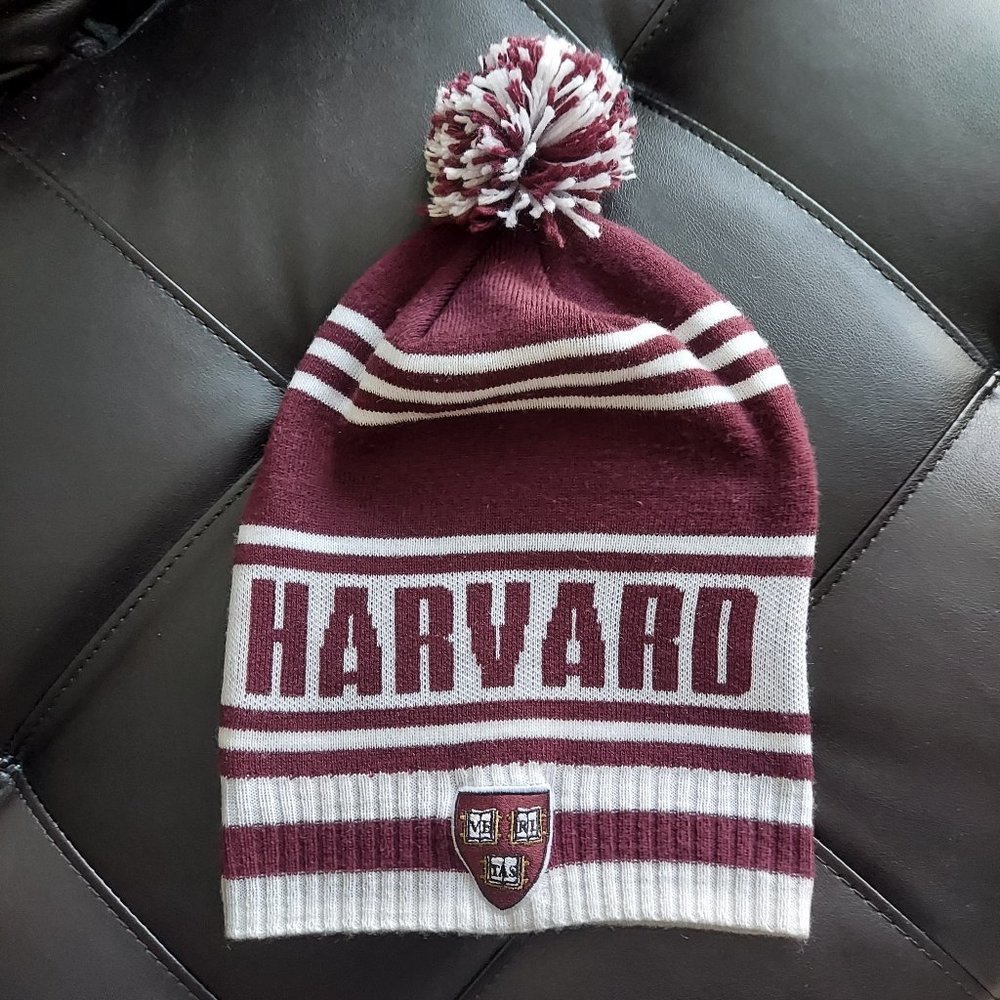 VINTAGE Adidas Harvard Crimson University beanie with Pom Pom Classic School Hat